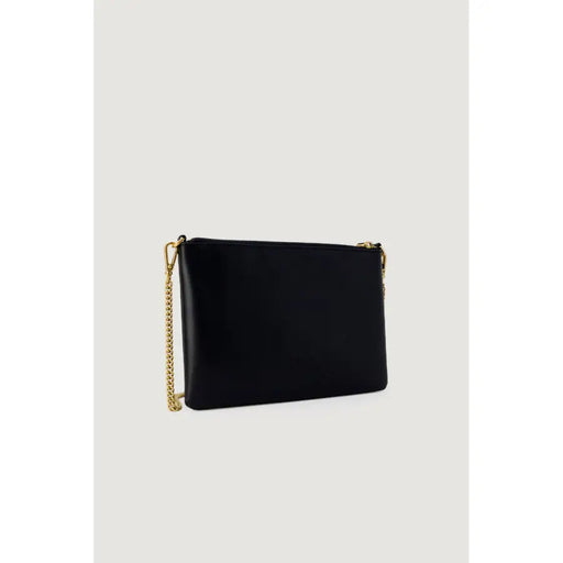 Pinko black faux leather handbag with gold chain shoulder strap in a black leather clutch style
