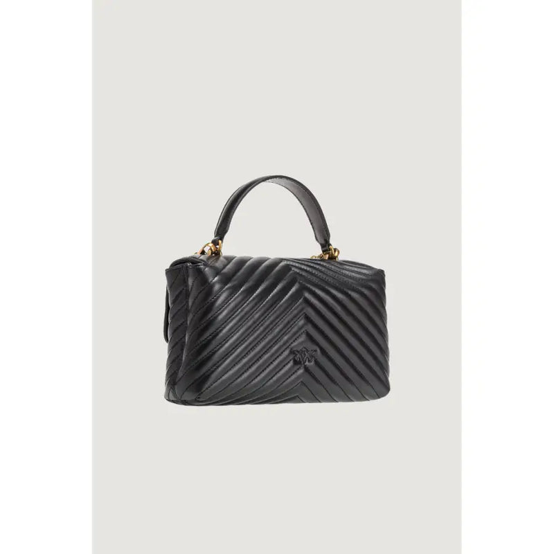 Pinko black leather handbag with quilted chevron pattern and gold-tone hardware featuring magnet closure