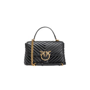 Pinko black leather bag with quilted design gold-tone chain strap and distinctive bird clasp magnet closure