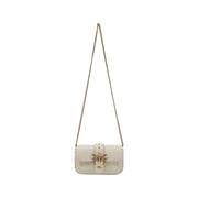 Pinko sleek off-white leather crossbody bag with gold bird clasp
