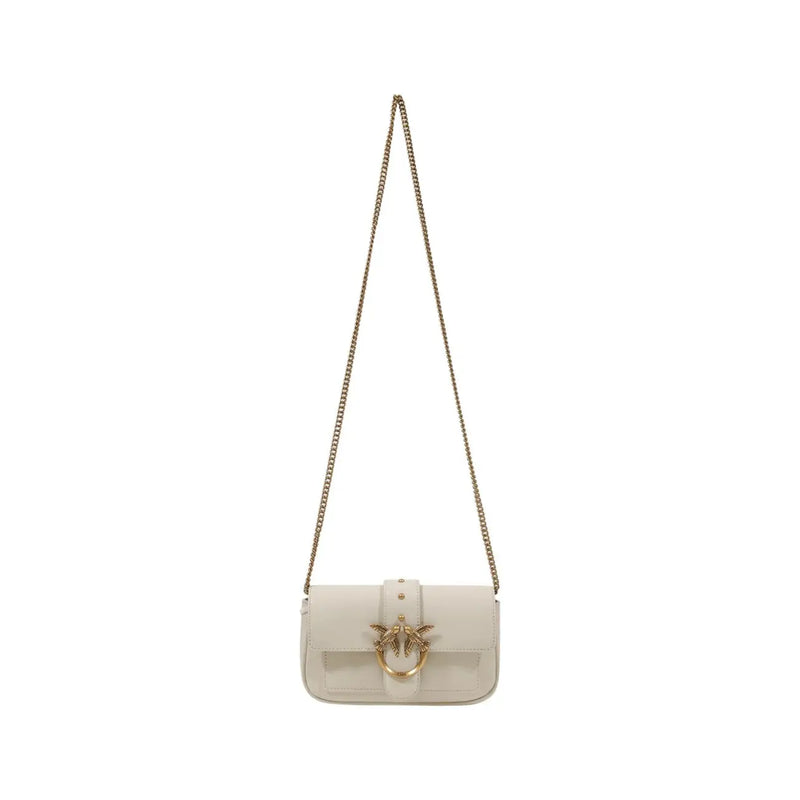 Pinko sleek off-white leather crossbody bag with gold bird clasp
