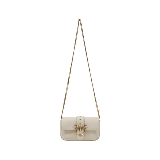 Pinko sleek off-white leather crossbody bag with gold bird clasp