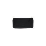 Pinko black leather rectangular clutch with sleek minimalist design and gold-tone zipper hardware and inside pockets