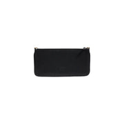 Pinko black leather rectangular clutch with sleek minimalist design and gold-tone zipper hardware and inside pockets