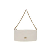 Pinko Sac bandoulière élégant en cuir blanc avec bandoulière chaîne dorée et emblème d'oiseau