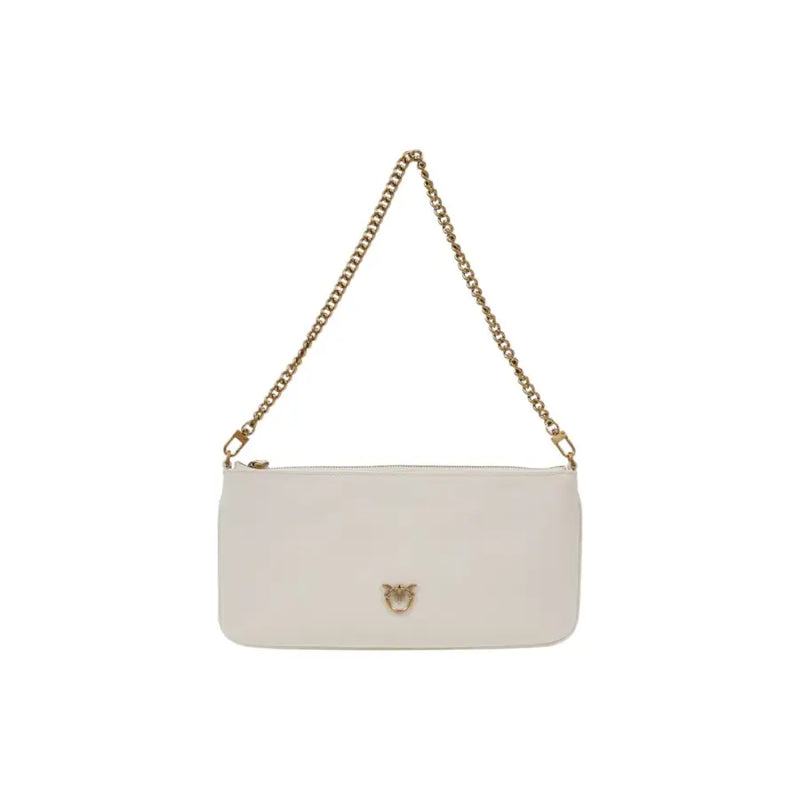 Pinko Sac bandoulière élégant en cuir blanc avec bandoulière chaîne dorée et emblème d'oiseau