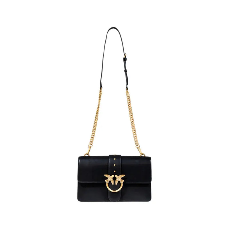 Pinko Sac bandoulière en polyuréthane noir avec fermoir oiseau doré