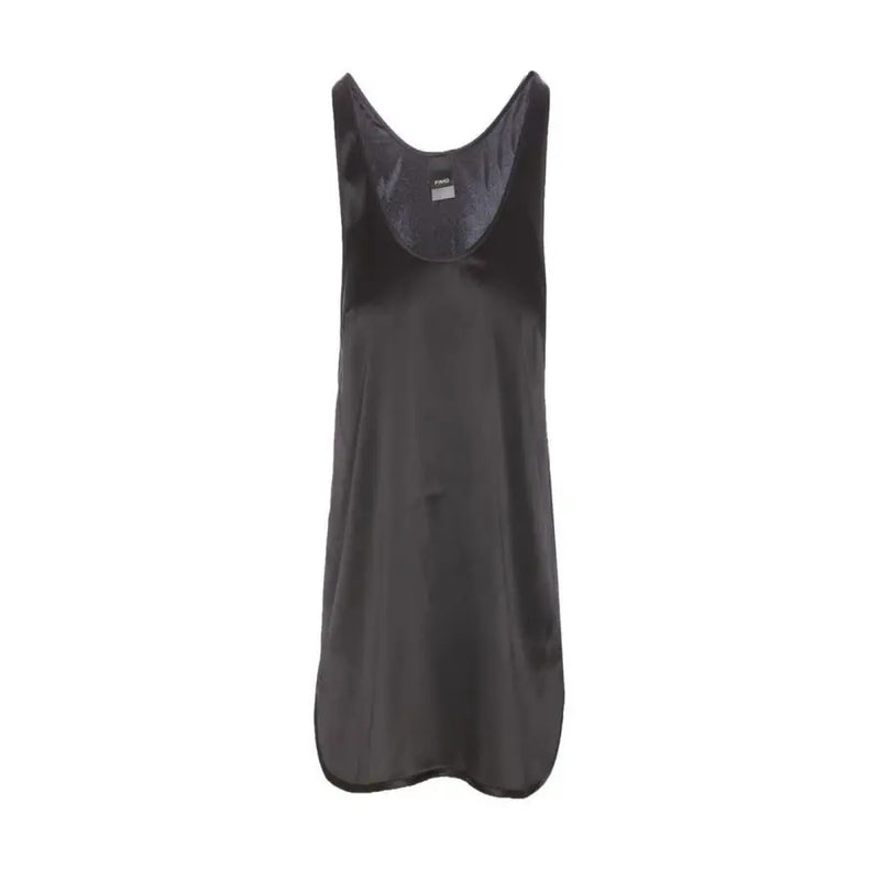 Pinko black satin tank dress with soft sheen and relaxed fit
