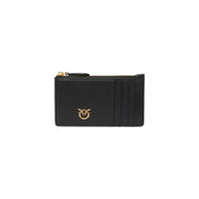 Pinko black zip wallet for women with gold bird logo and leather cardholder