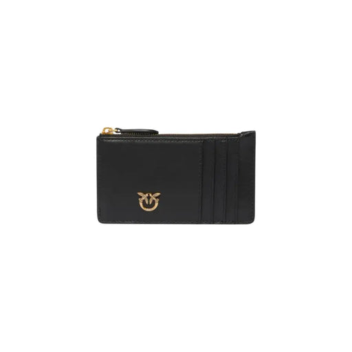 Pinko black zip wallet for women with gold bird logo and leather cardholder