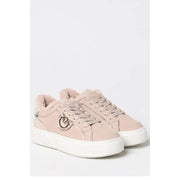 Pinko pink suede platform sneakers for women with fluffy lining and silver logo