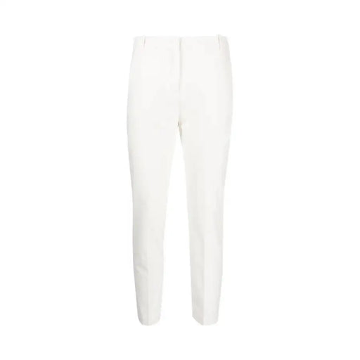 Pinko white plain trousers for women with straight-leg cut and subtle creasing