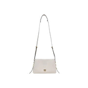 Pinko white leather crossbody bag with minimalist design gold hardware zip closure and interior pocket