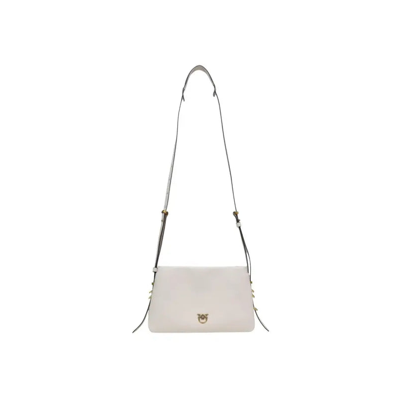 Pinko white leather crossbody bag with minimalist design gold hardware zip closure and interior pocket