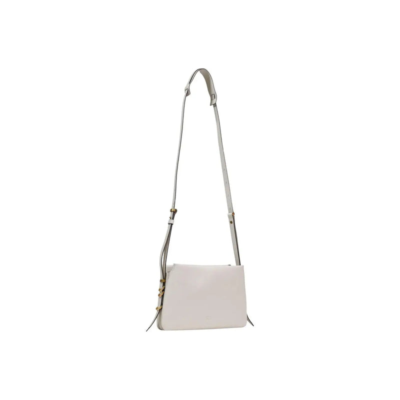 Pinko white shoulder bag in sleek off-white leather with zip closure, interior pocket, and adjustable crossbody strap