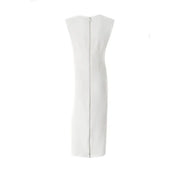 White sleeveless midi dress with full-length back zipper for Fall Winter collection
