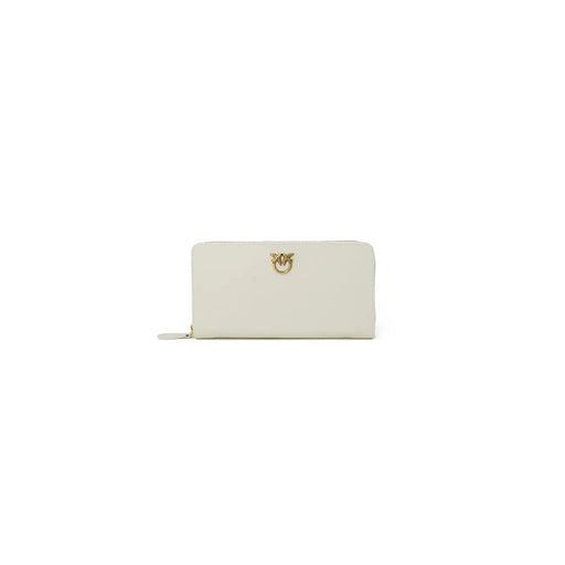 Pinko Portefeuille femme en cuir beige zippé avec fermoir en forme d'oiseau couleur crème et doré