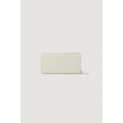 Pinko Portefeuille zippé en cuir beige pour femme, au design minimaliste et à la tirette dorée couleur blanc cassé.