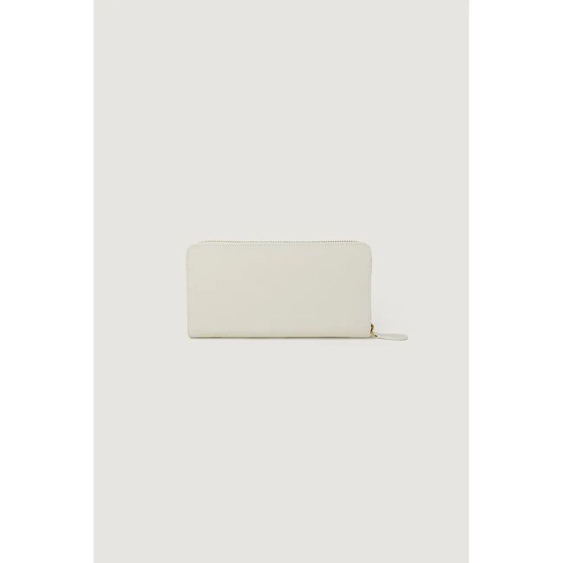 Pinko Portefeuille zippé en cuir beige pour femme, au design minimaliste et à la tirette dorée couleur blanc cassé.