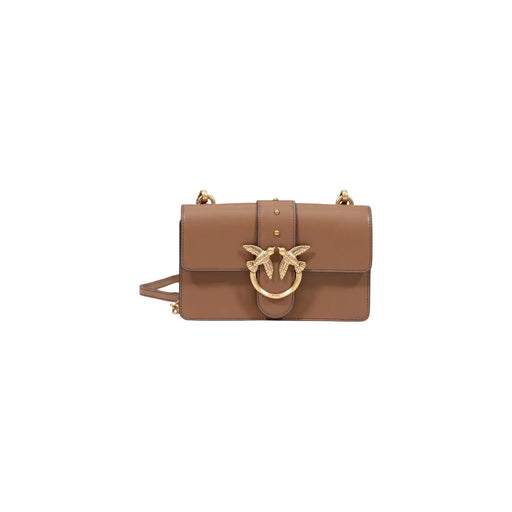 Pinko Sac bandoulière femme beige en polyuréthane de 21 cm avec fermoir oiseau doré et finitions en cuir fauve.