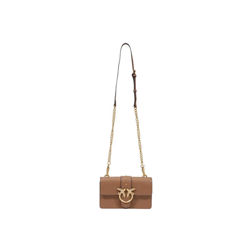 Pinko Sac bandoulière femme beige en polyuréthane 21 cm avec rabat avant en cuir fauve, fermoir oiseau doré et bandoulière chaîne.