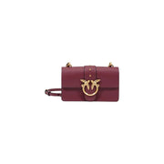 Pinko women beige polyurethane crossbody bag 21cm with burgundy leather and gold-tone bird-shaped clasp