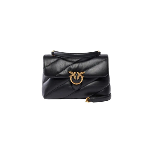 Pinko Sac bandoulière femme en cuir matelassé noir avec fermoir doré en forme d'oiseau, petit format L 26 x H 16 x P 9 cm