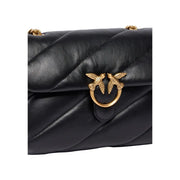 Pinko women black quilted leather love puff bag small with gold-tone bird clasp and dimensions W26 x H16 x L9 cm