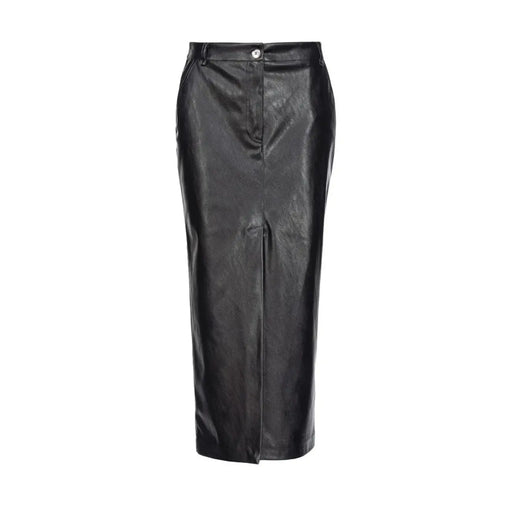Pinko Jupe noire pour femme en polyester imitation cuir avec fermeture éclair et poches avant, finition brillante.