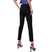 Pinko Pantalon tailleur noir en viscose pour femme, coupe droite élégante et passants de ceinture dissimulés (vue de face)