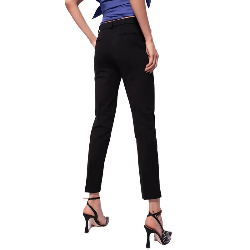 Pinko Pantalon tailleur noir en viscose pour femme, coupe droite élégante et passants de ceinture dissimulés (vue de face)