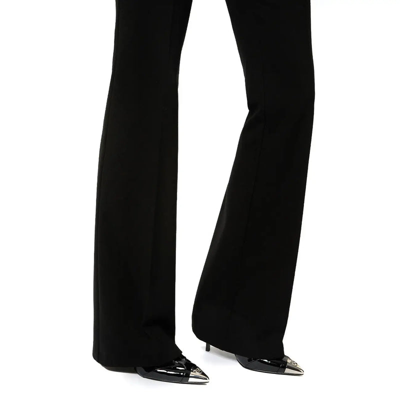 Pinko Pantalon noir en viscose pour femme, coupe slim, jambes évasées et léger brillant, idéal pour l'automne et l'hiver.