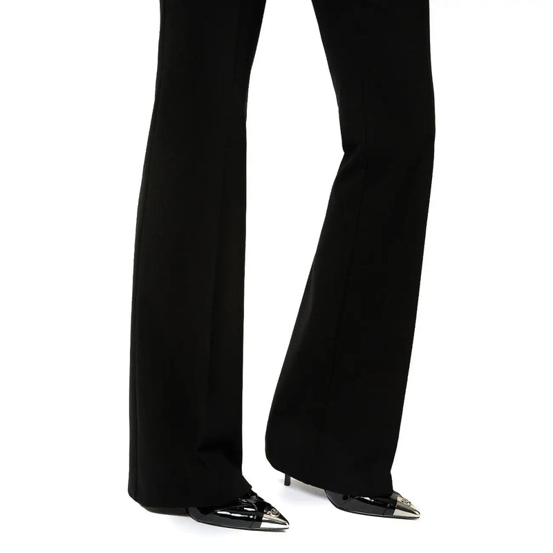 Pinko Pantalon noir en viscose pour femme, coupe slim, évasé et légèrement brillant, idéal pour l'automne-hiver.