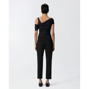 Robe noire à épaules dénudées et froncée top associé à pinko Pantalon slim noir en viscose pour femme, idéal pour le printemps et l'été