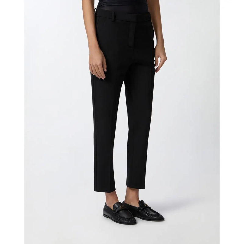 Pinko Pantalon tailleur noir en viscose pour femme, coupe slim, jambe droite élégante et ceinture dissimulée, idéal pour le printemps et l'été.