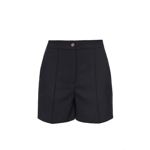 Black tailored high-waisted wool blend shorts with single button closure for women