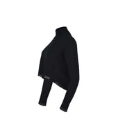 Pinko Pull en laine noire à col roulé pour femme, manches longues, ourlet asymétrique et bords effilochés