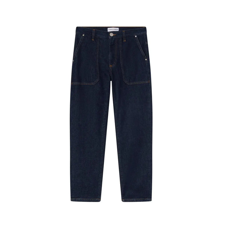Pinko Jean en coton bleu pour femme, en denim stretch bleu indigo foncé, coupe droite et poches avant proéminentes.