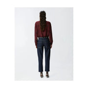 Pinko Jean en coton bleu foncé stretch pour femme, coupe droite, coutures apparentes.