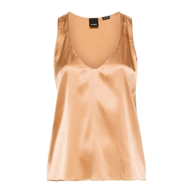 Pinko women brown V-neck tank top in sleek satin gold hue