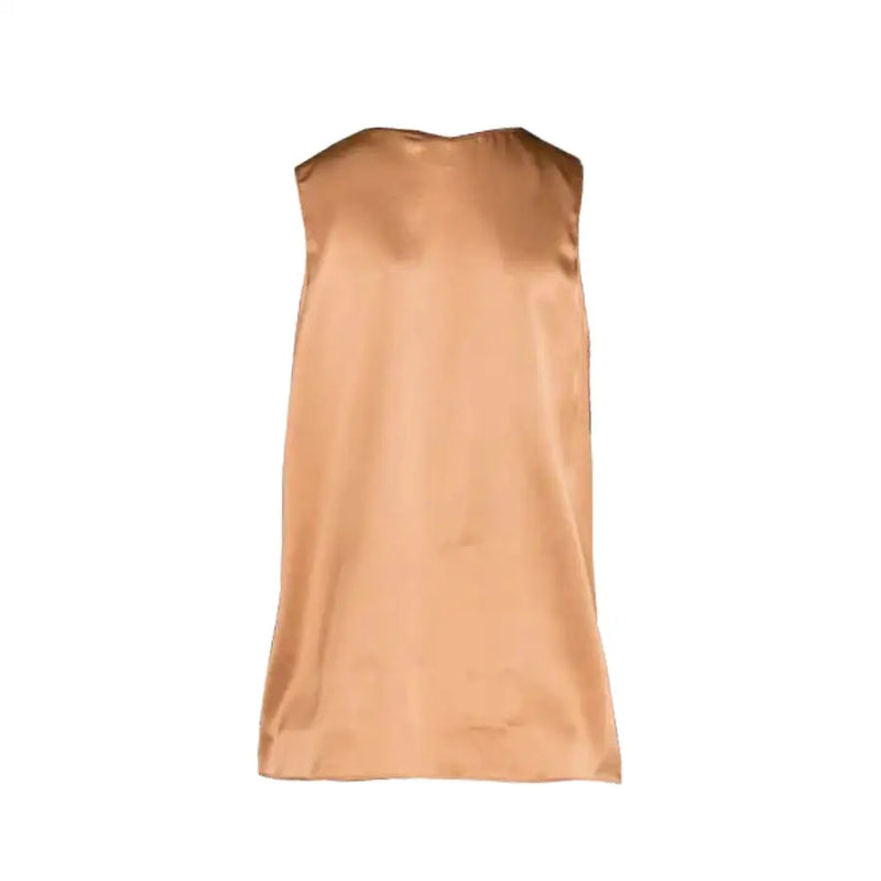Pinko brown V-neck sleeveless tank top in copper satin