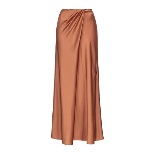 Orange satin maxi skirt with draped waist for elegant spring summer style