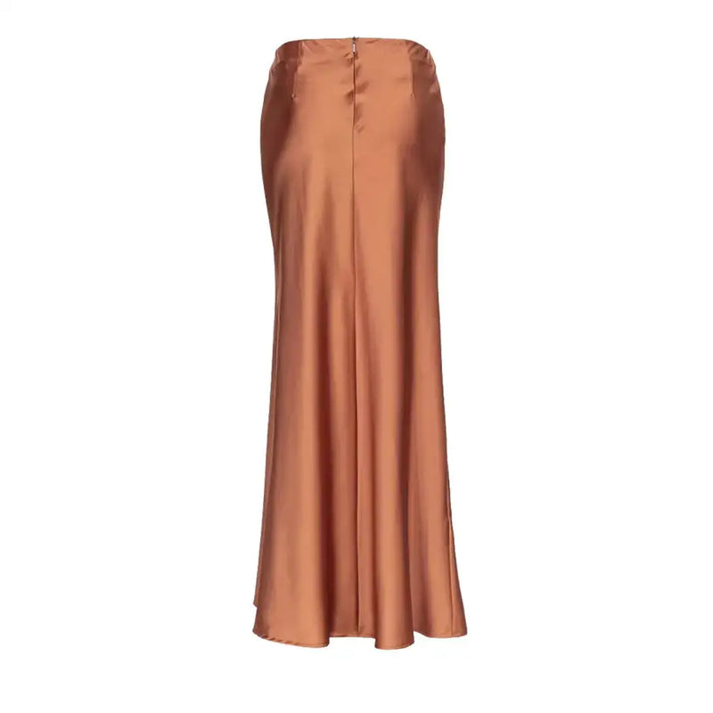 Rust-colored satin maxi skirt with a subtle flare from Pinko Women Brown Viscose Skirt for Spring Summer