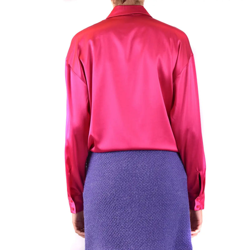 Pinko women fuchsia silk long sleeve classic shirt with vibrant satin texture and a classic collar