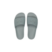Pinko women green PVC open toe slippers with light gray minimalist slide design and embossed bird footbed detail