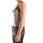 Pinko gray satin camisole with gold lace trim, polyamide tank top