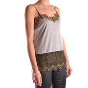 Pinko grey polyamide sleeveless tank top with gold lace trim