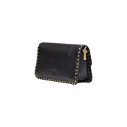 Pinko women leather black clutch bag with gold-tone studs and matching zipper pull small size 27 cm