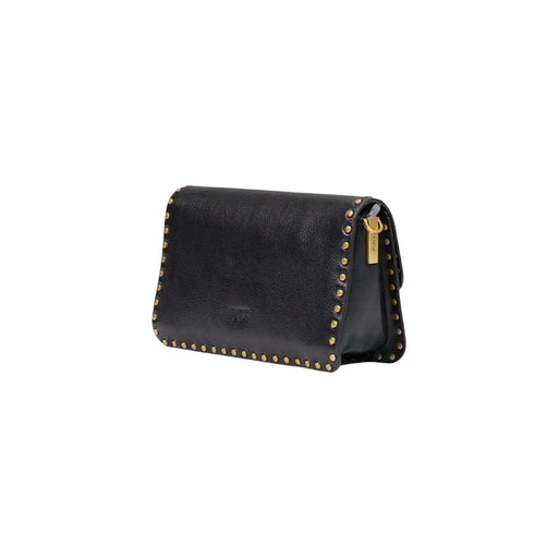Pinko Pochette en cuir noir pour femme, ornée de clous dorés et d'une tirette de fermeture éclair assortie, petit format 27 cm