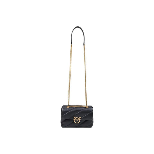 Pinko Sac bandoulière femme en cuir noir matelassé avec bandoulière chaîne dorée et fermoir oiseau emblématique, taille 22 cm